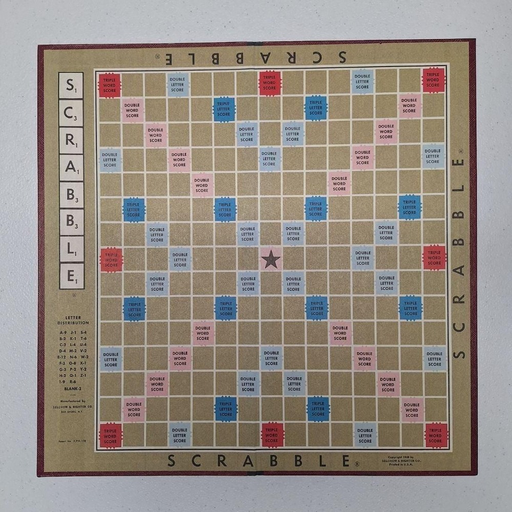 Vintage Scrabble Game Board Only Replacement Craft Supply Original Bergundy Red
